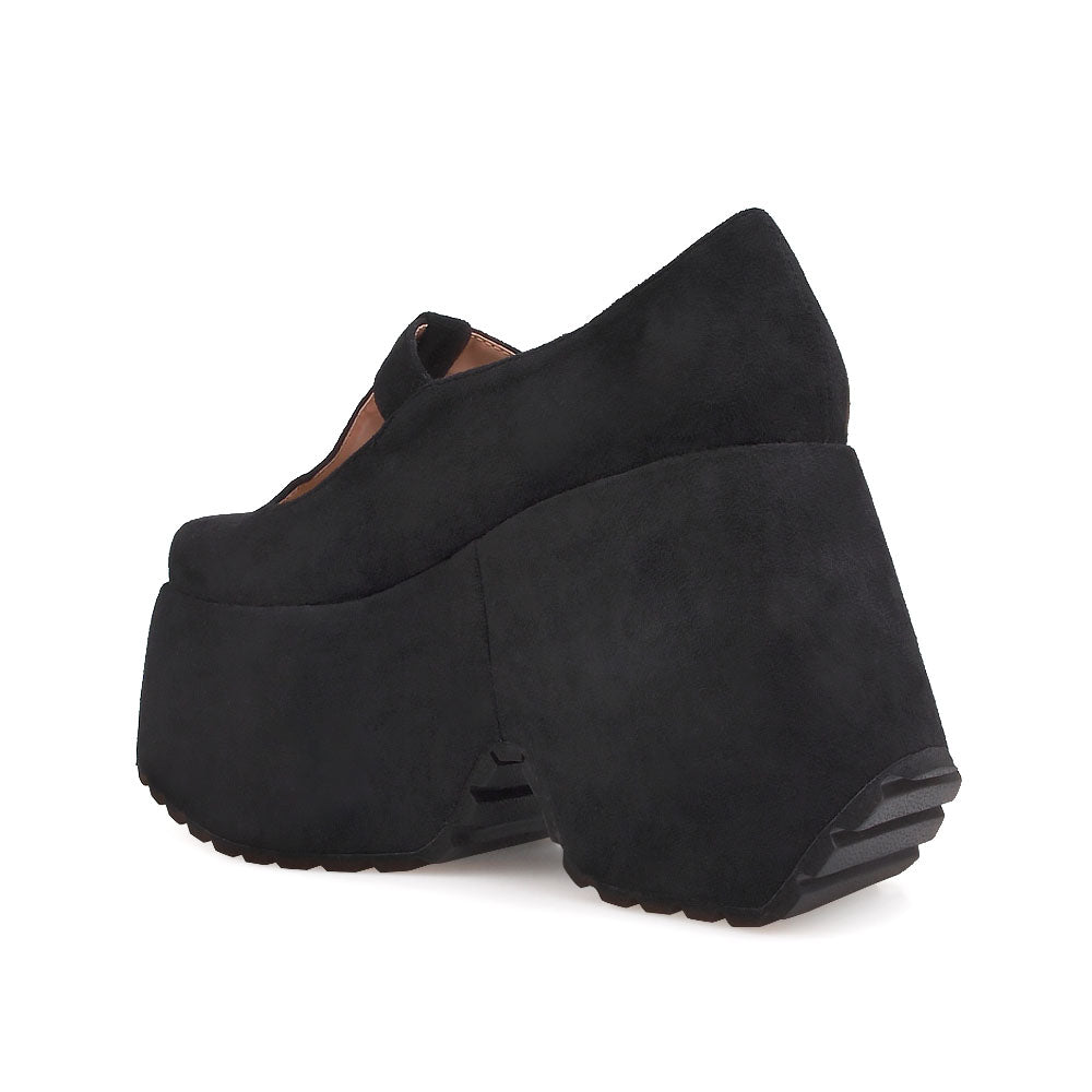 Black t-strap buckle platform heel - back view