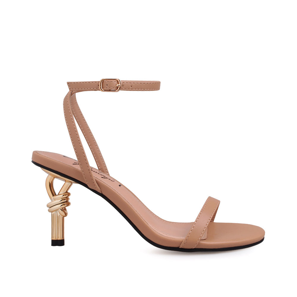 Golden Knot metallic heels with Nude upper and ankle strap closure - side view
