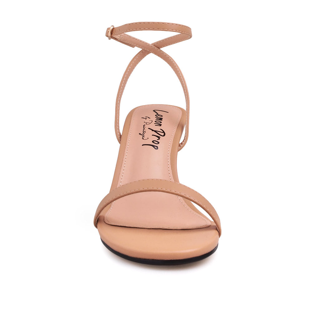 Golden Knot metallic heels with Nude upper and ankle strap closure - front view