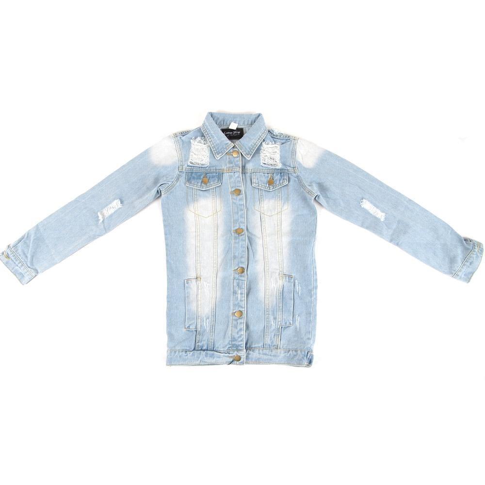 Light blue distressed denim women's jacket