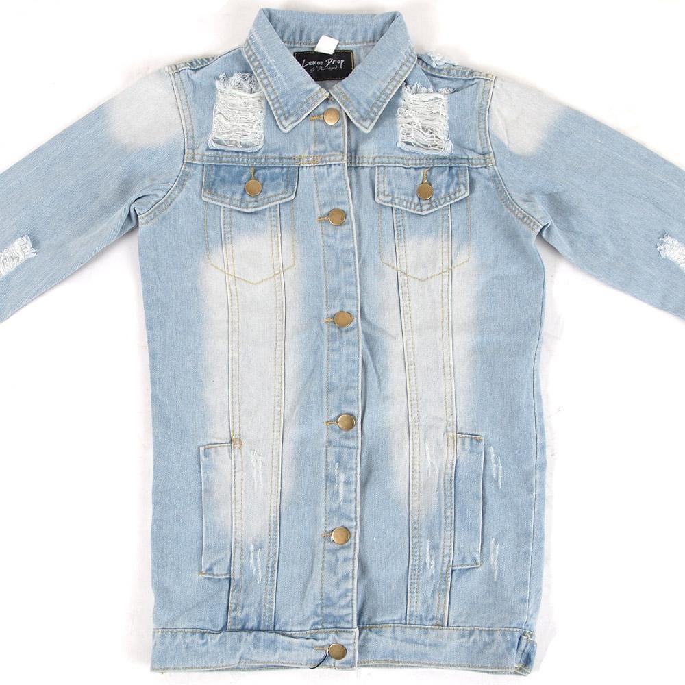 Light blue distressed denim women's jacket