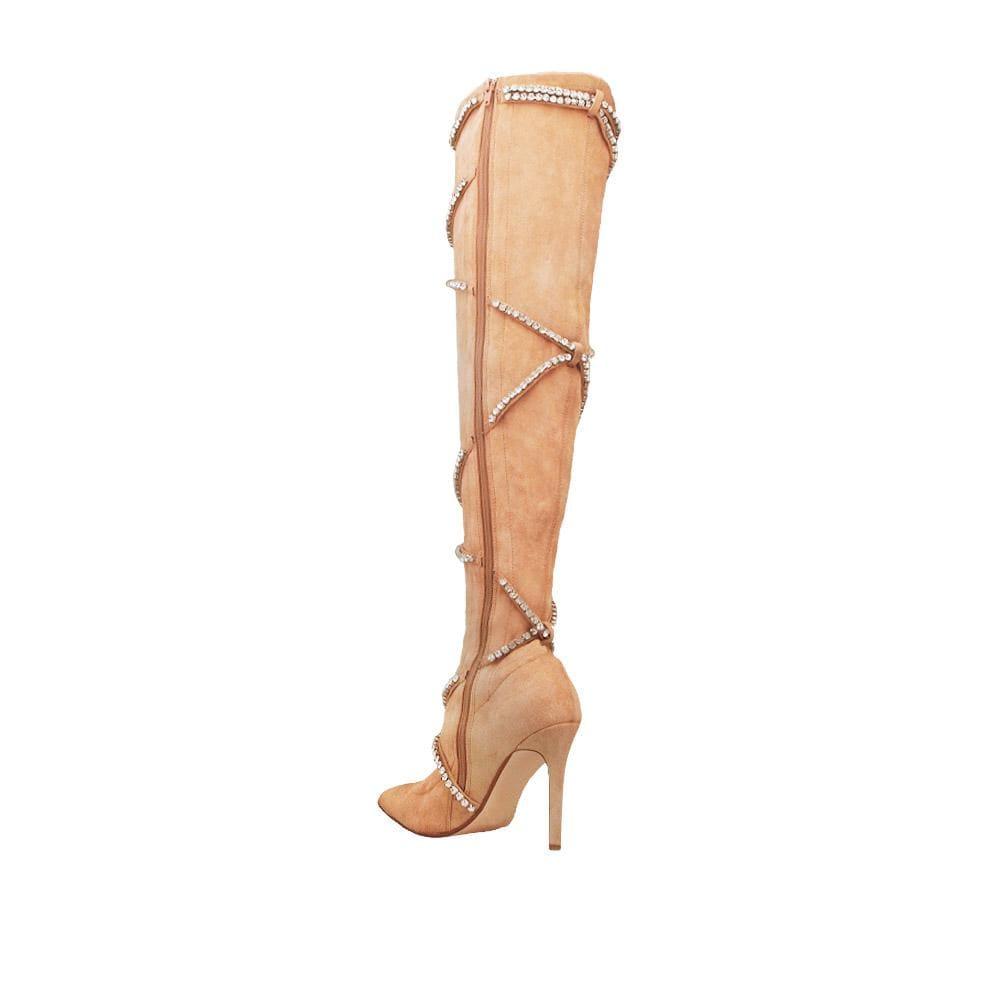 Skin women's boots with rhinestone straps-posterior view