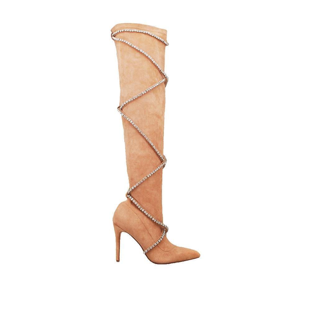 Skin women's boots with rhinestone straps-side view