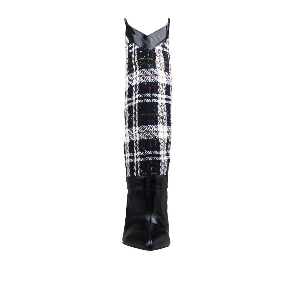 Medium heighted women boots in white and black color-front view