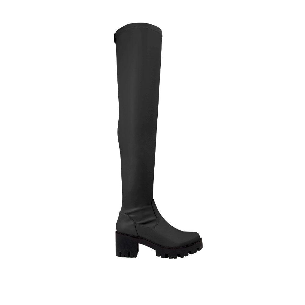 Over the knee boots with slip on design in black color
