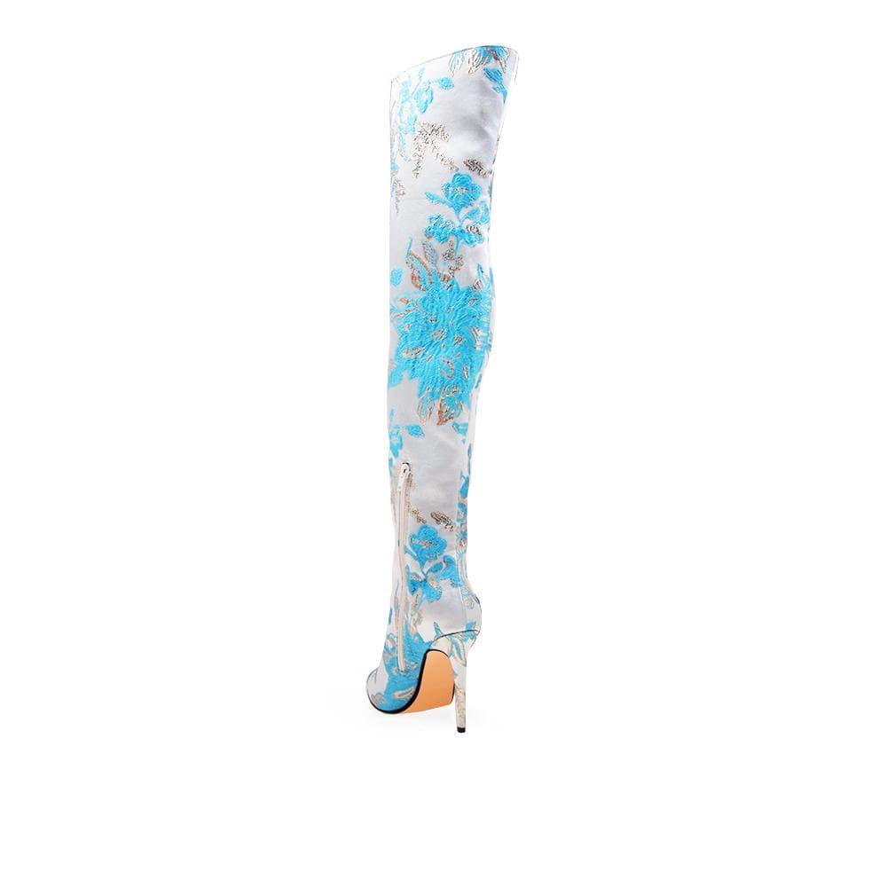 Varden- women boots in white color with floral patterns-posterior view