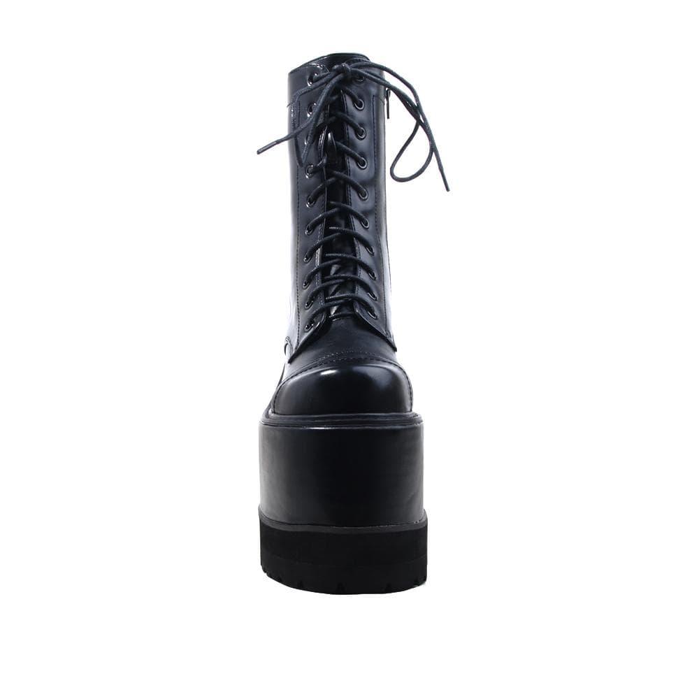 Black colored women platform booties-front view