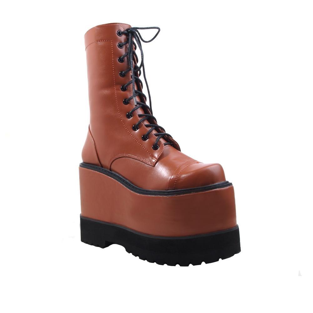 Brown colored women platform booties-corner view