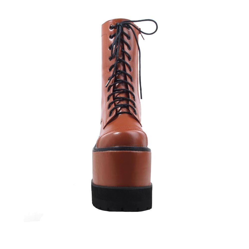 Brown colored women platform booties-front view