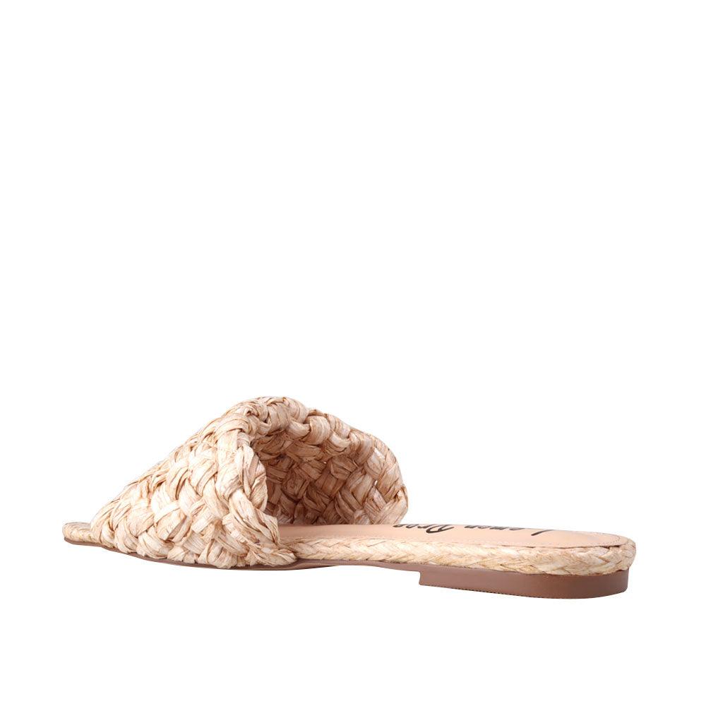 Nude-colored women's woven straw flat slippers-posterior view