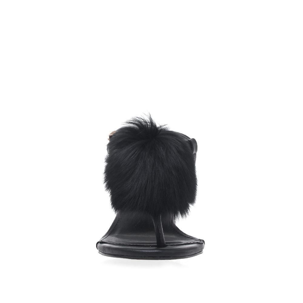 Women's block heel in black with fur-front view