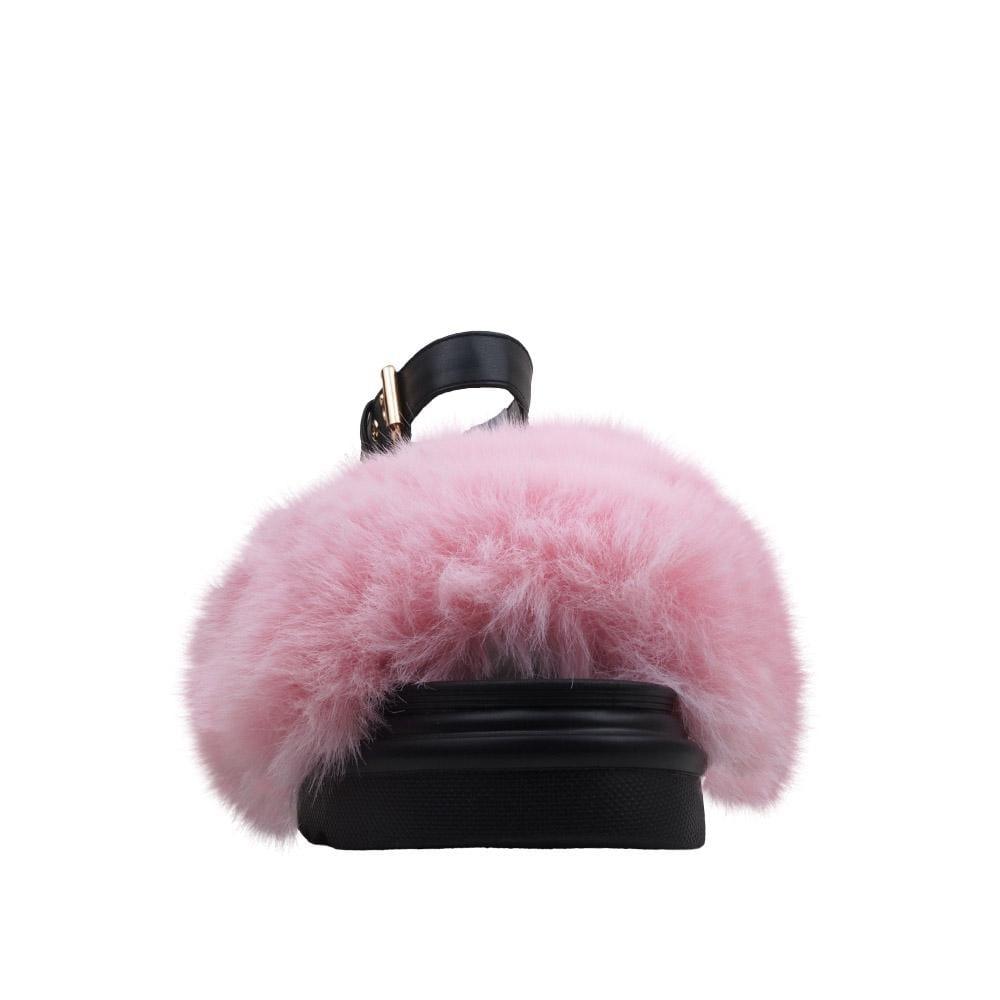 High sole faux fur women slip-ons in pink-front view