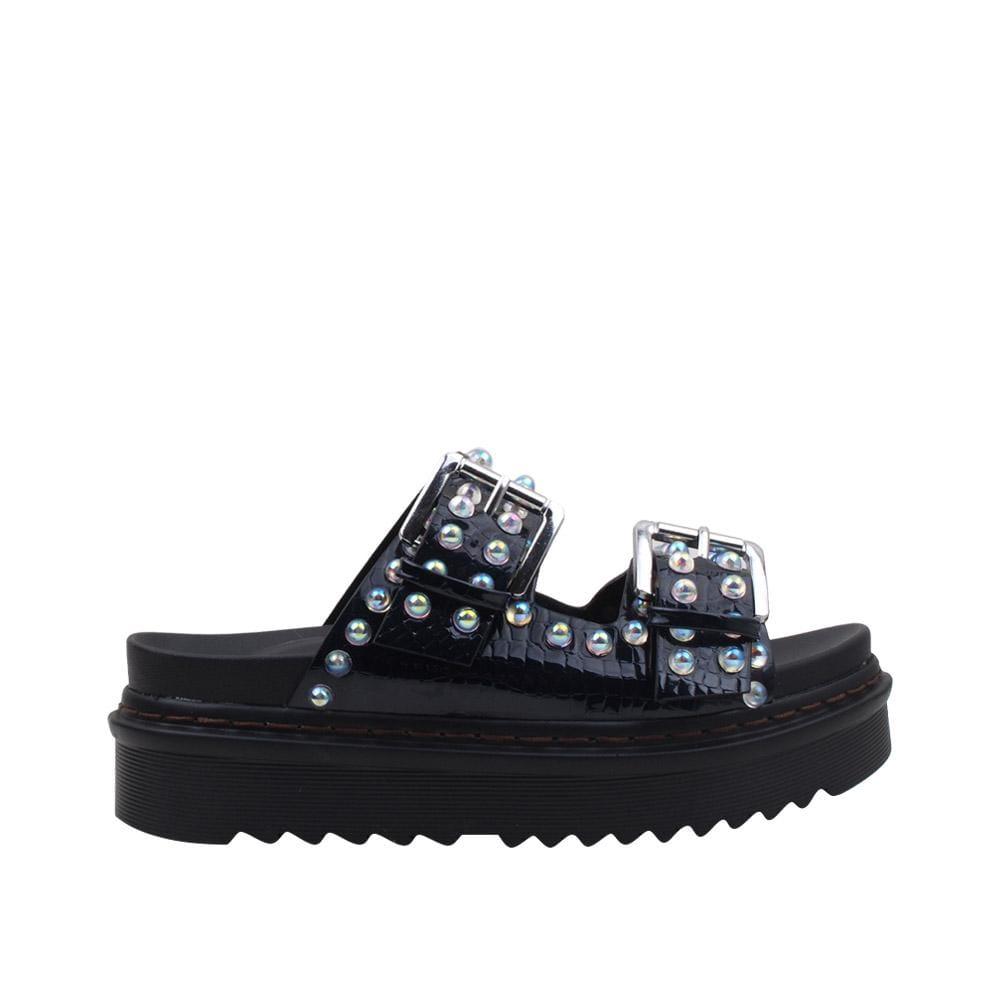 Black flat women shoes with iridescent pearls