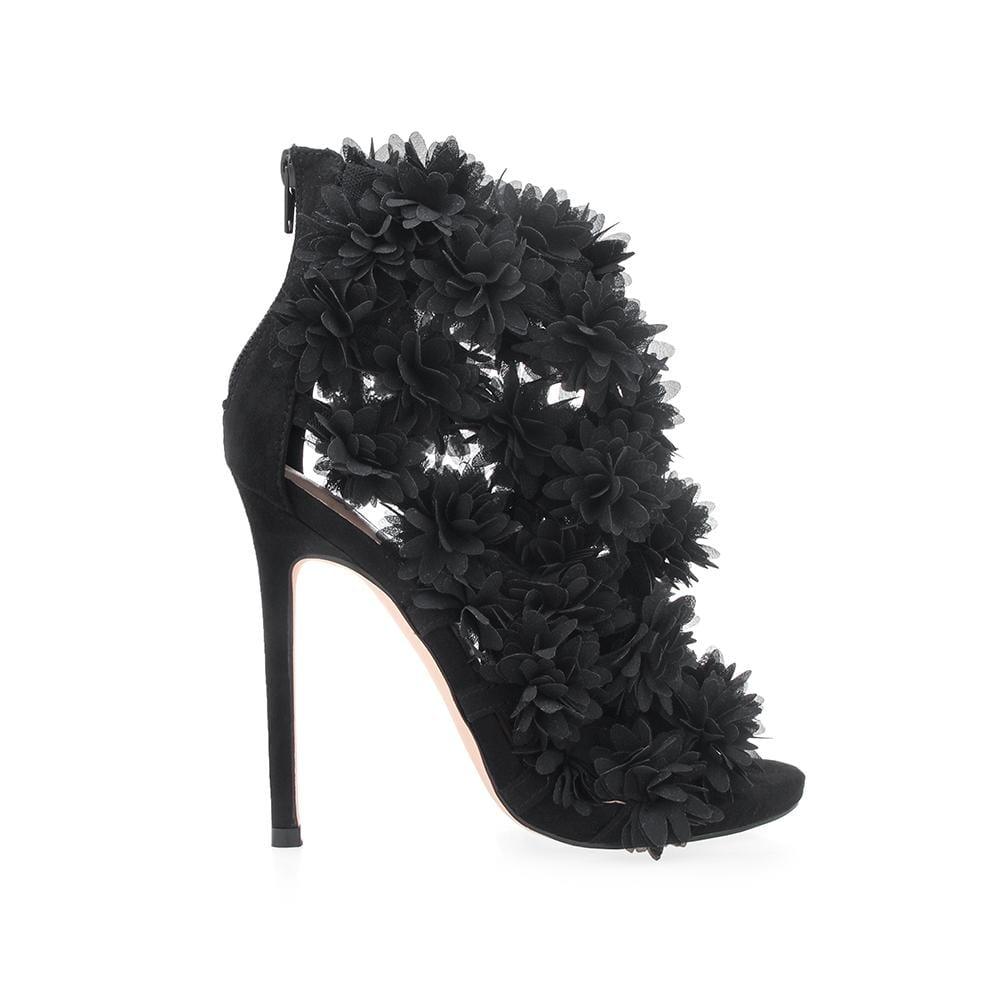 Black women heels with flowery upper