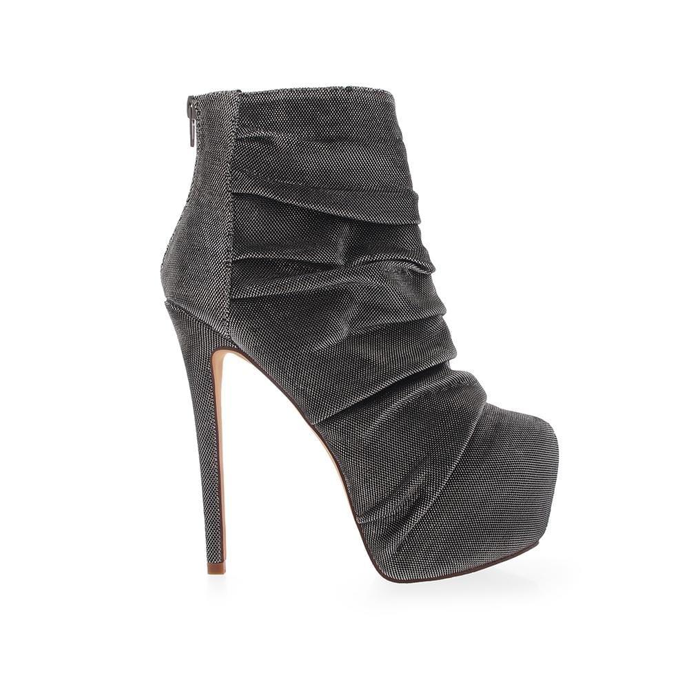 Leather upper women's heel in silver-side view