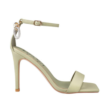 Sage colored women heels with single strap and sandal buckle - side view