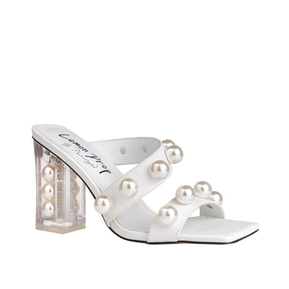 White women heels with transparent block heel-corner view