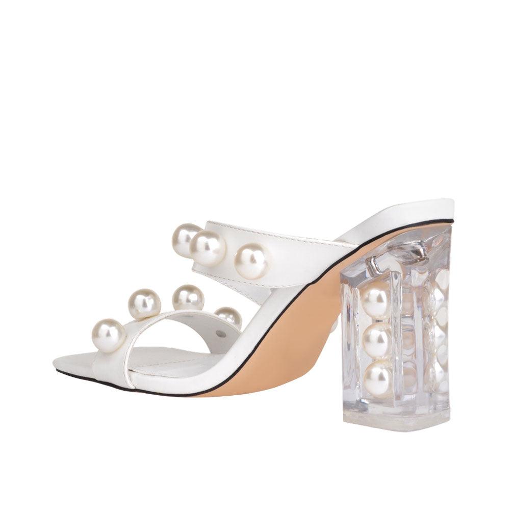 White women heels with transparent block heel-posterior view