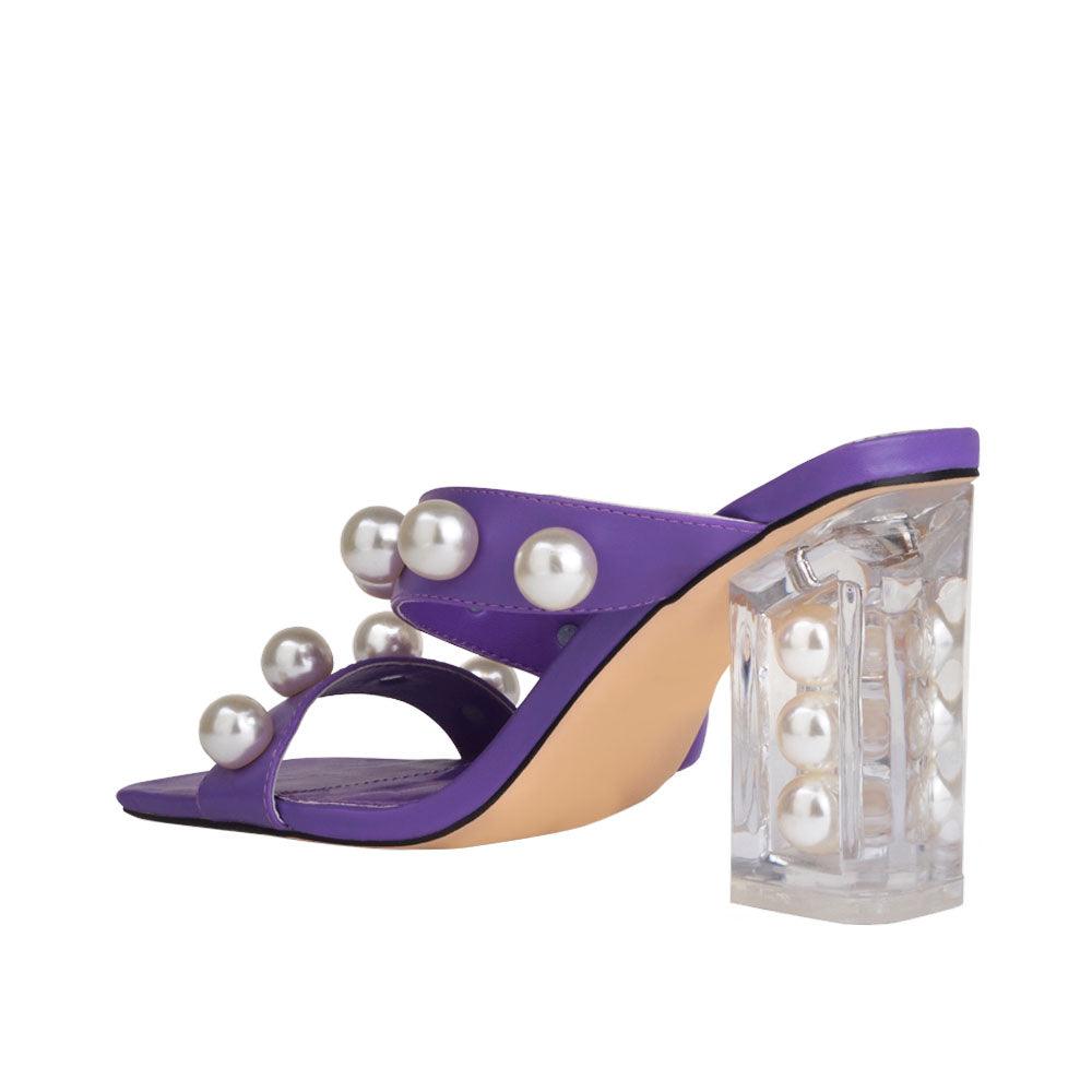 Purple women heels with transparent block heel-posterior view