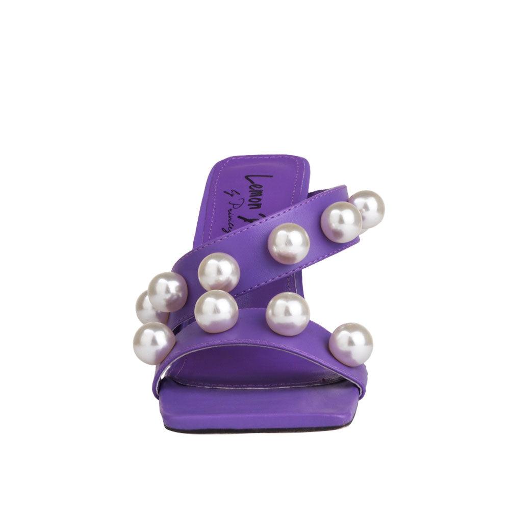 Purple women heels with transparent block heel-front view