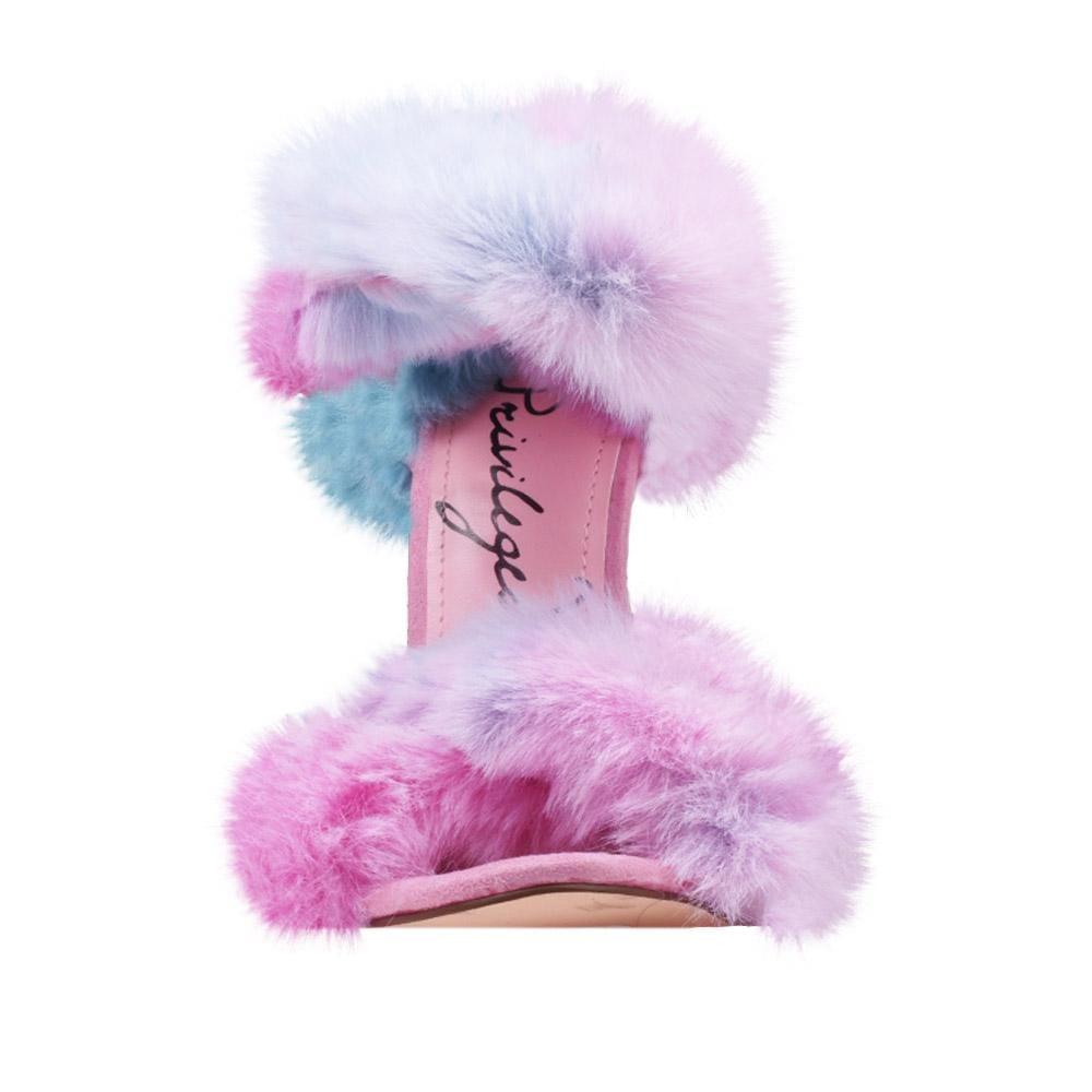 Multi-colored women heels with fluffy upper-front view