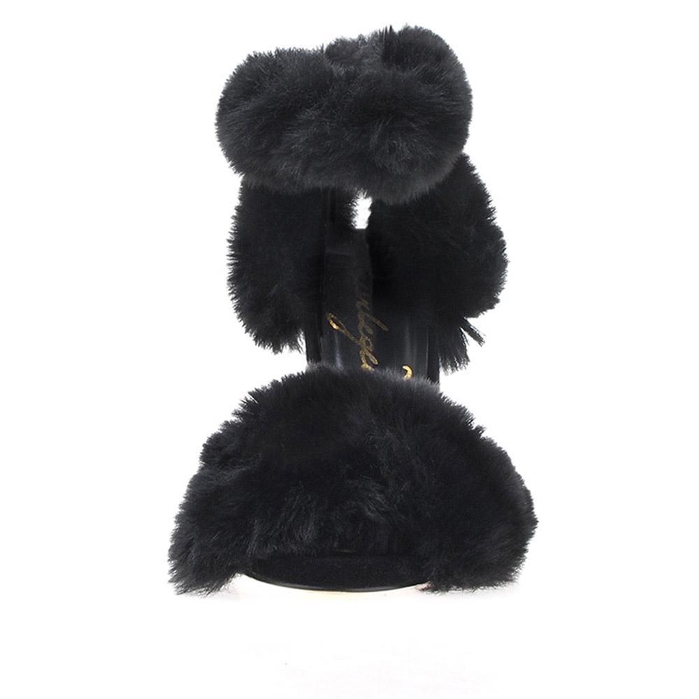 Black colored women heels with fluffy upper-front view