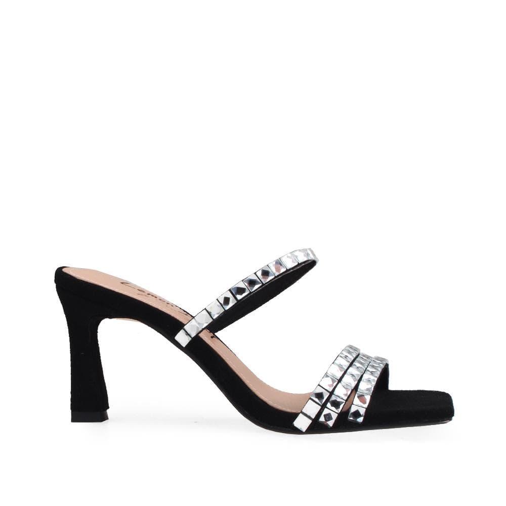 Women heels in black with rhinestones