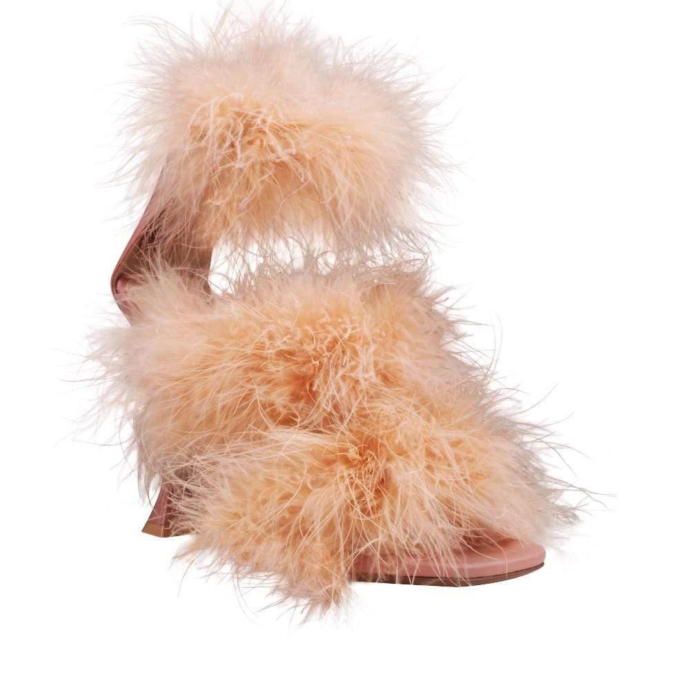 Three tiered fury women heels in tan color with tan heel-corner view