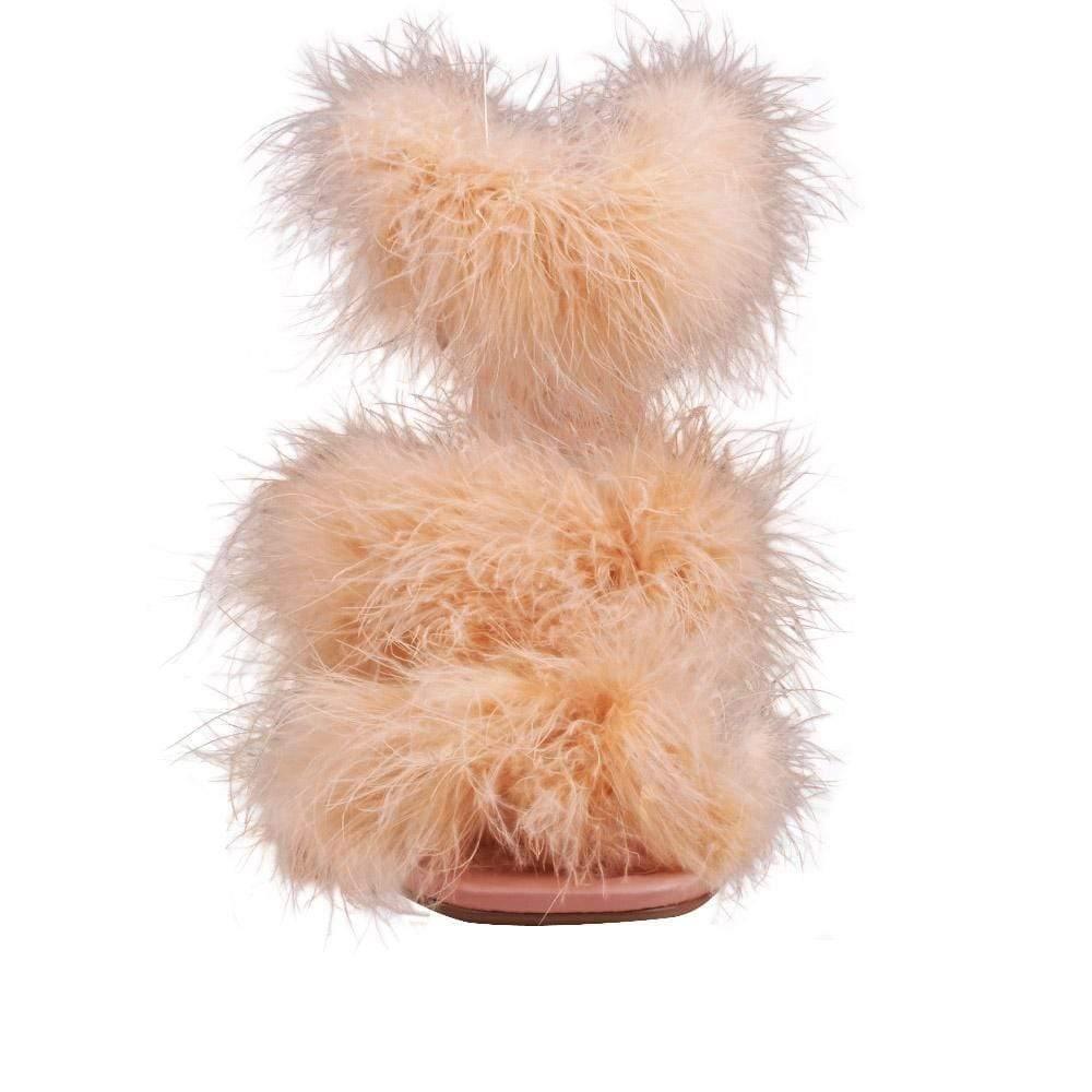 Three tiered fury women heels in tan color with tan heel-front view