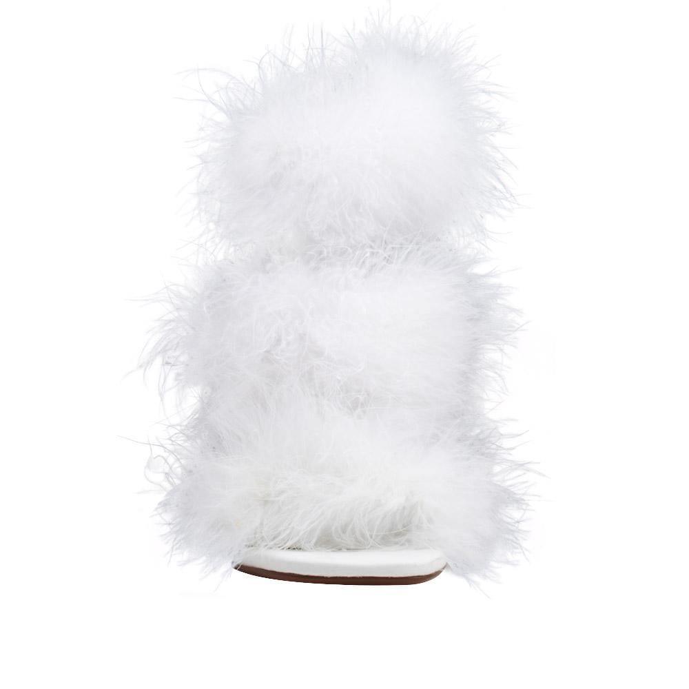 Three tiered fury women heels in white color with white heel-front view