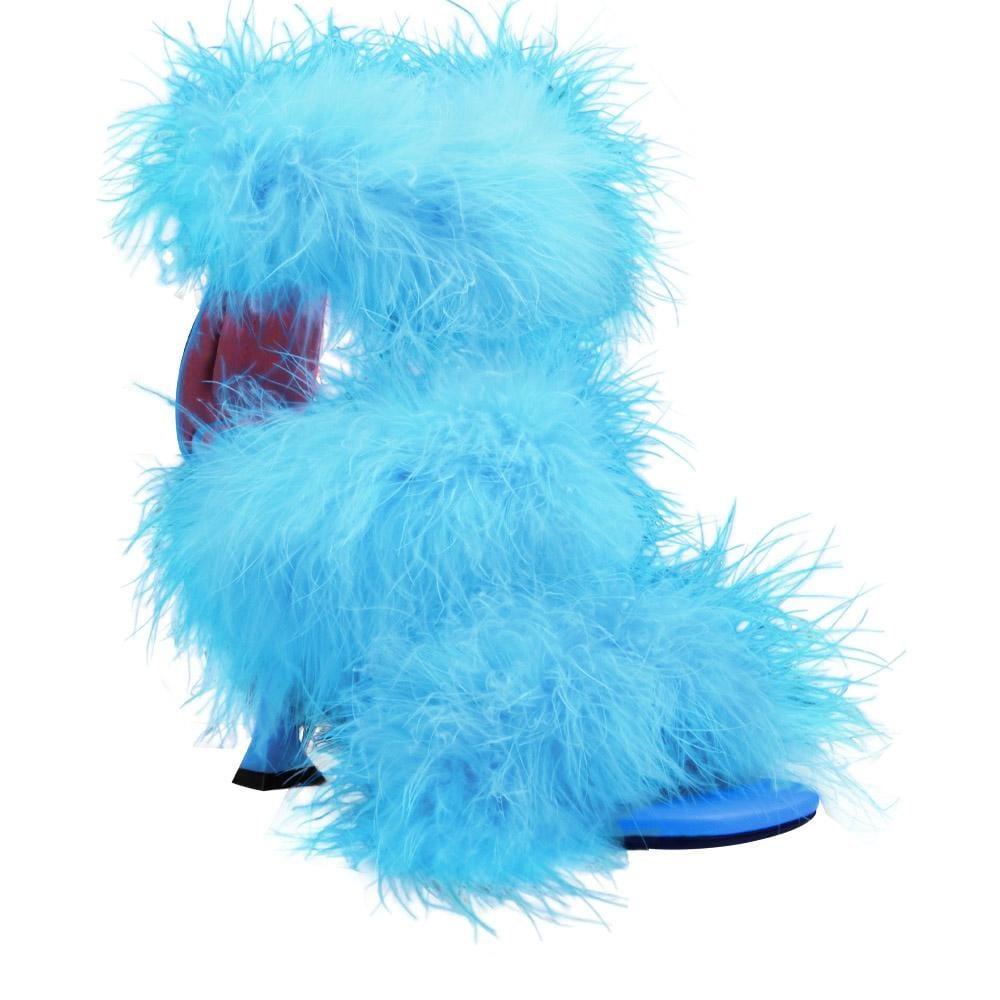 Three tiered fury women heels in blue color with blue heel-corner view