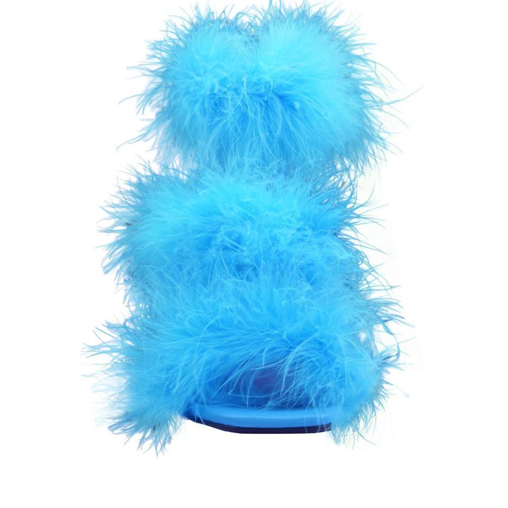 Three tiered fury women heels in blue color with blue heel-front view