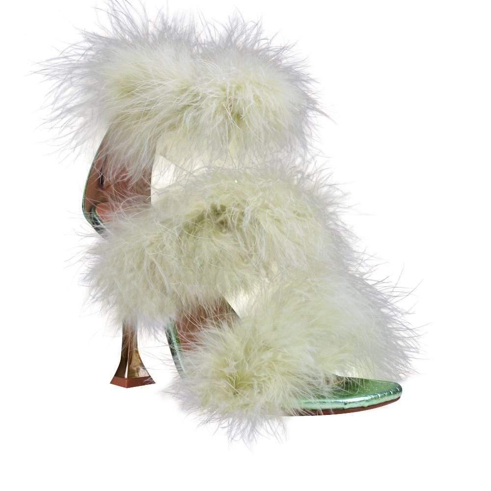 Three tiered fury women heels in mint color and golden heel-corner view