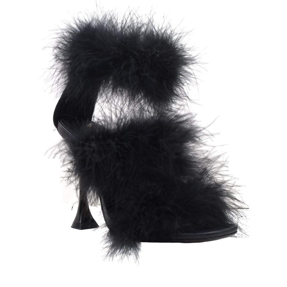 Three tiered fury women heels in black color and black heel-corner view