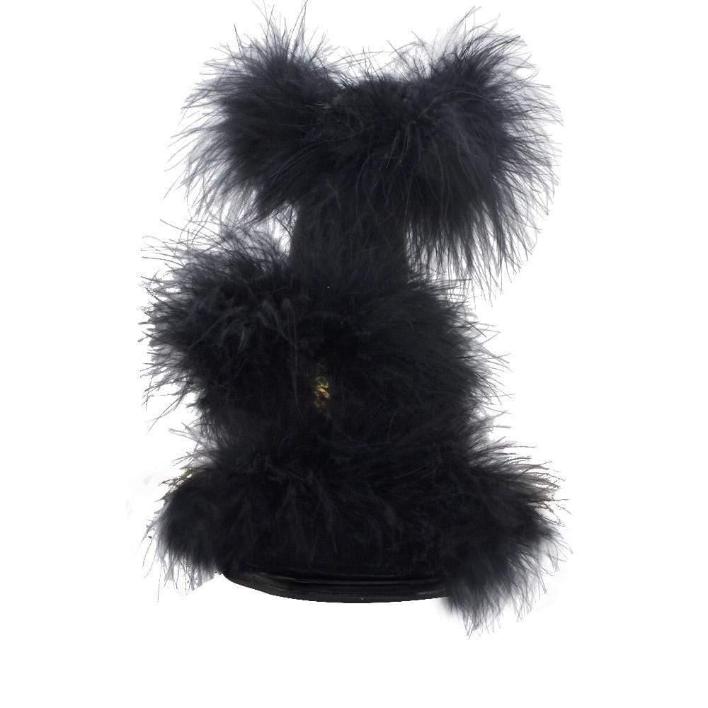 Three tiered fury women heels in black color and black heel-front view