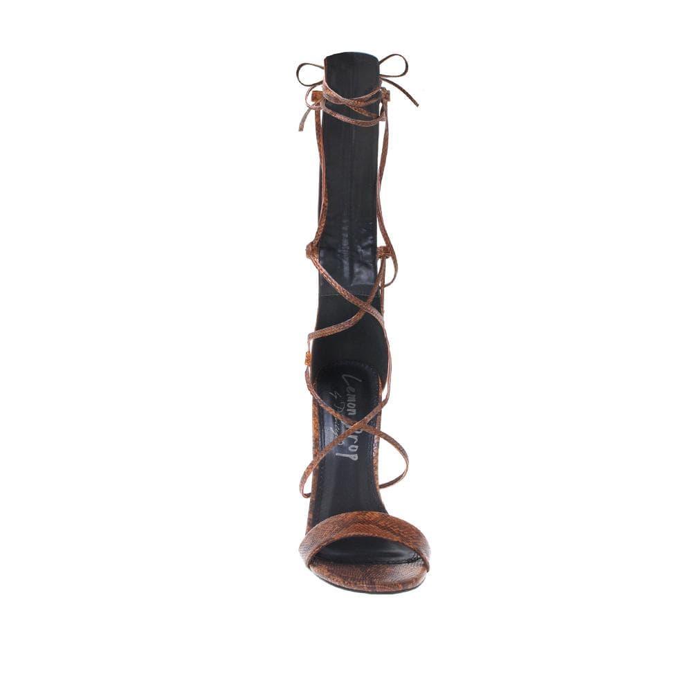 Tan snake women's gladiator high heel-front view