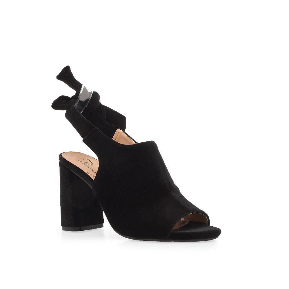 Black velvet heels with bow knot closure for women-corner view