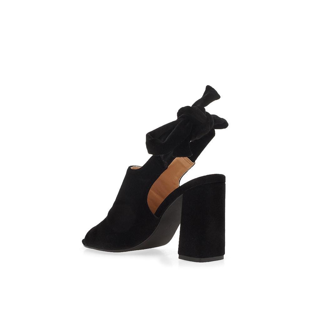 Black velvet heels with bow knot closure for women-posterior view