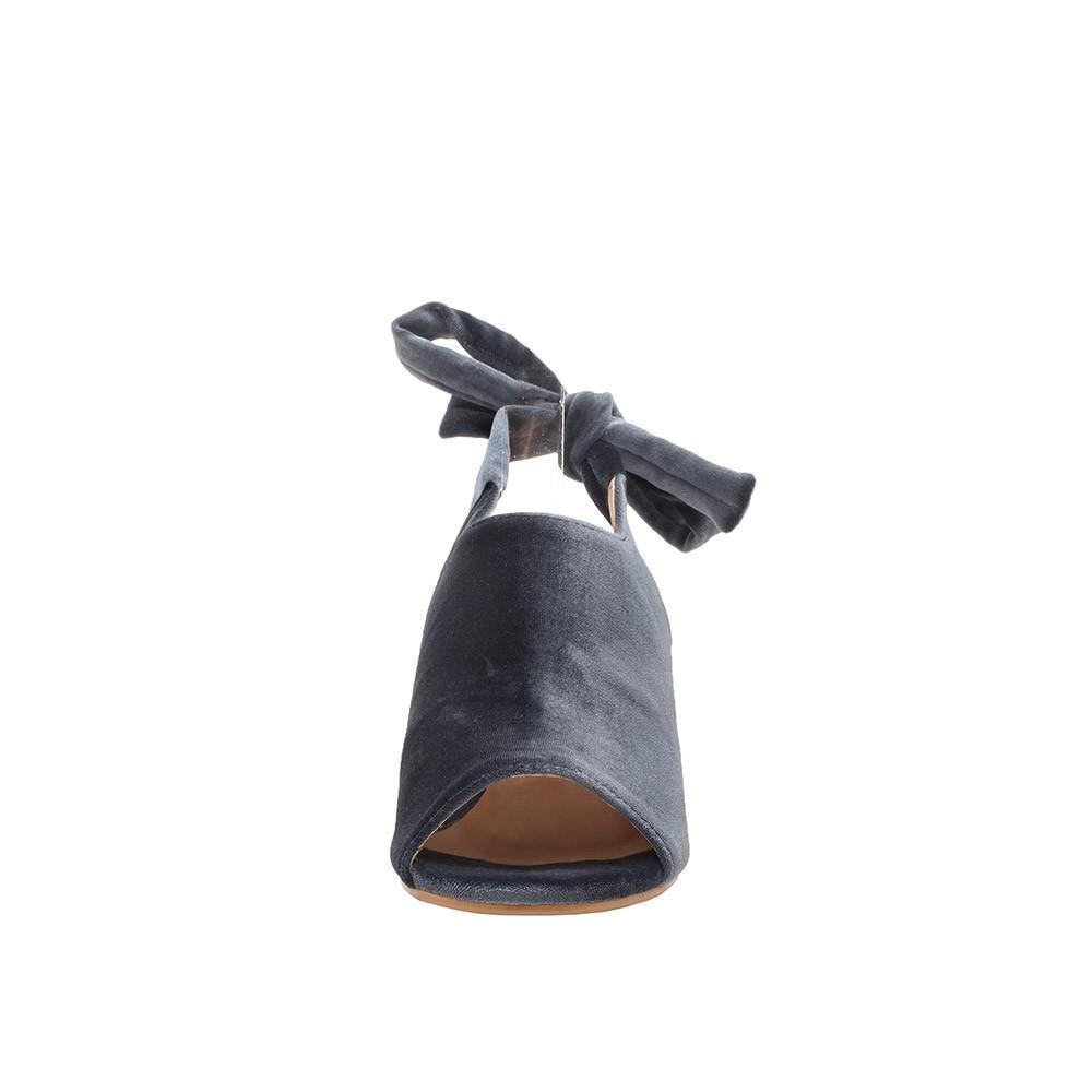 Grey velvet heels with bow knot closure for women-front view