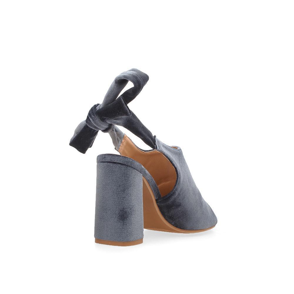 Grey velvet heels with bow knot closure for women-posterior view