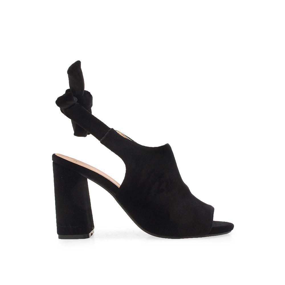 Black velvet heels with bow knot closure for women-side view