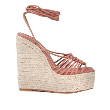 nude colored wraparound ankle strap platforms - side view