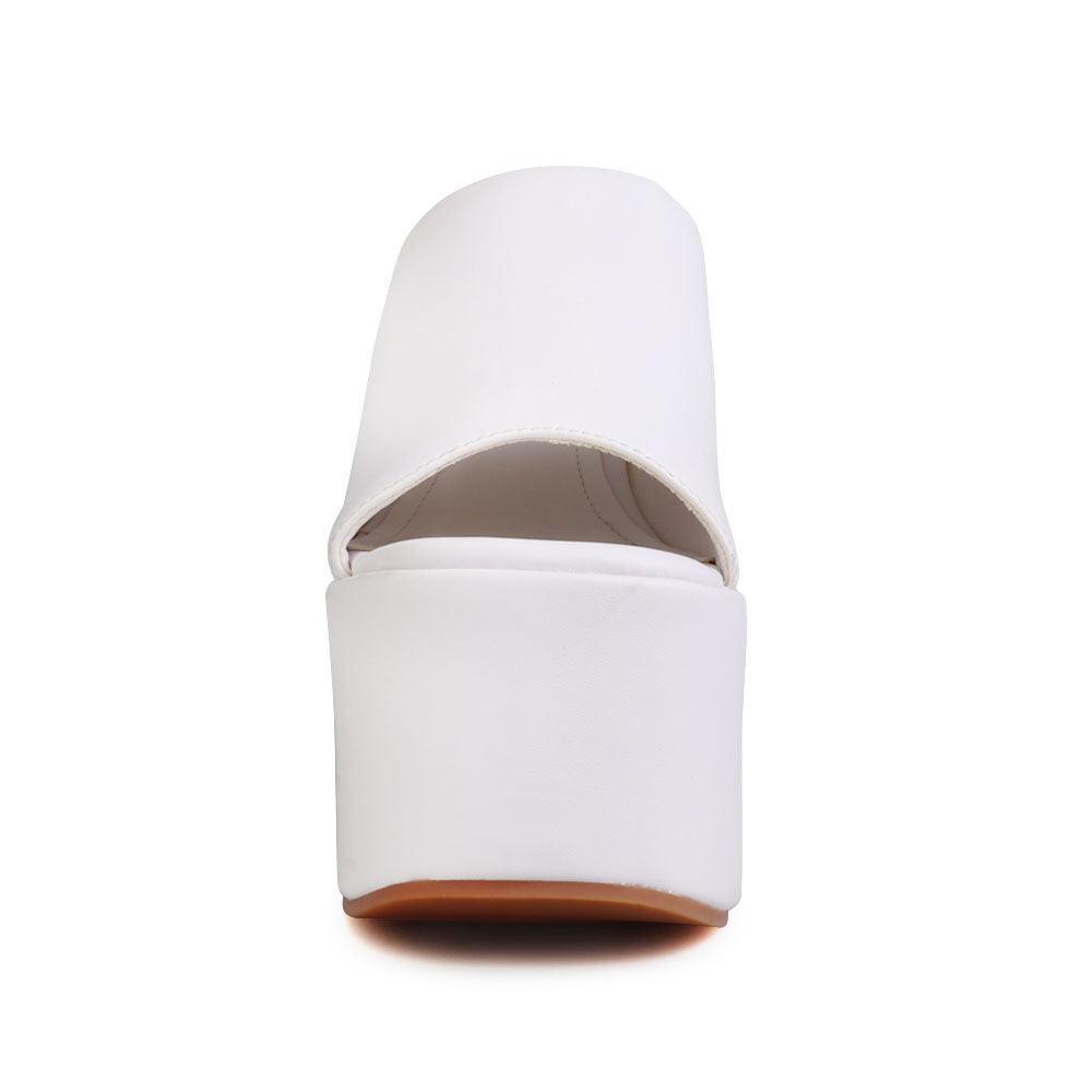 women's white platform in a slip style-front view