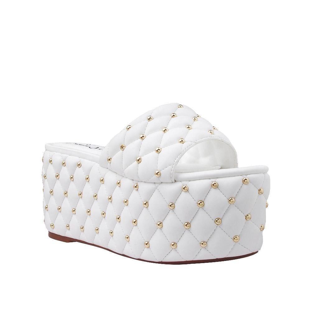Women's platform shoes in white-color with metallic studs and slip on design-corner view