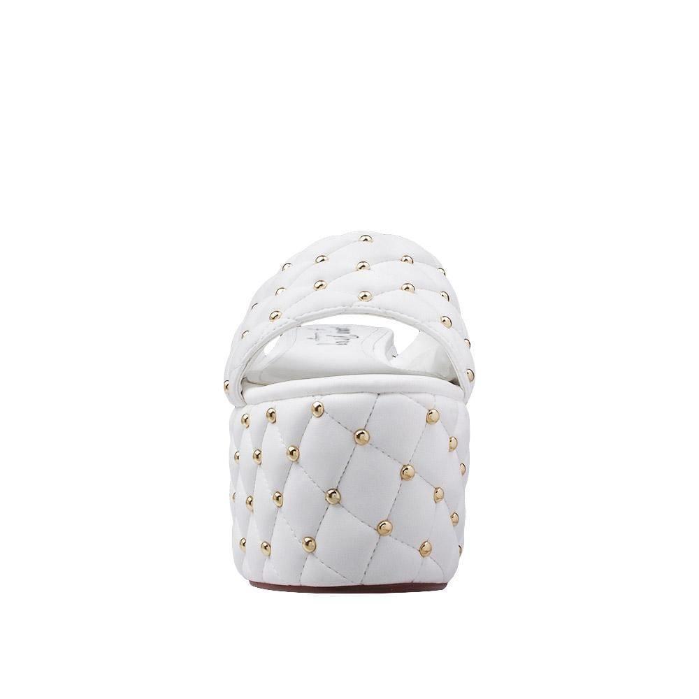 Women's platform shoes in white-color with metallic studs and slip on design-front view