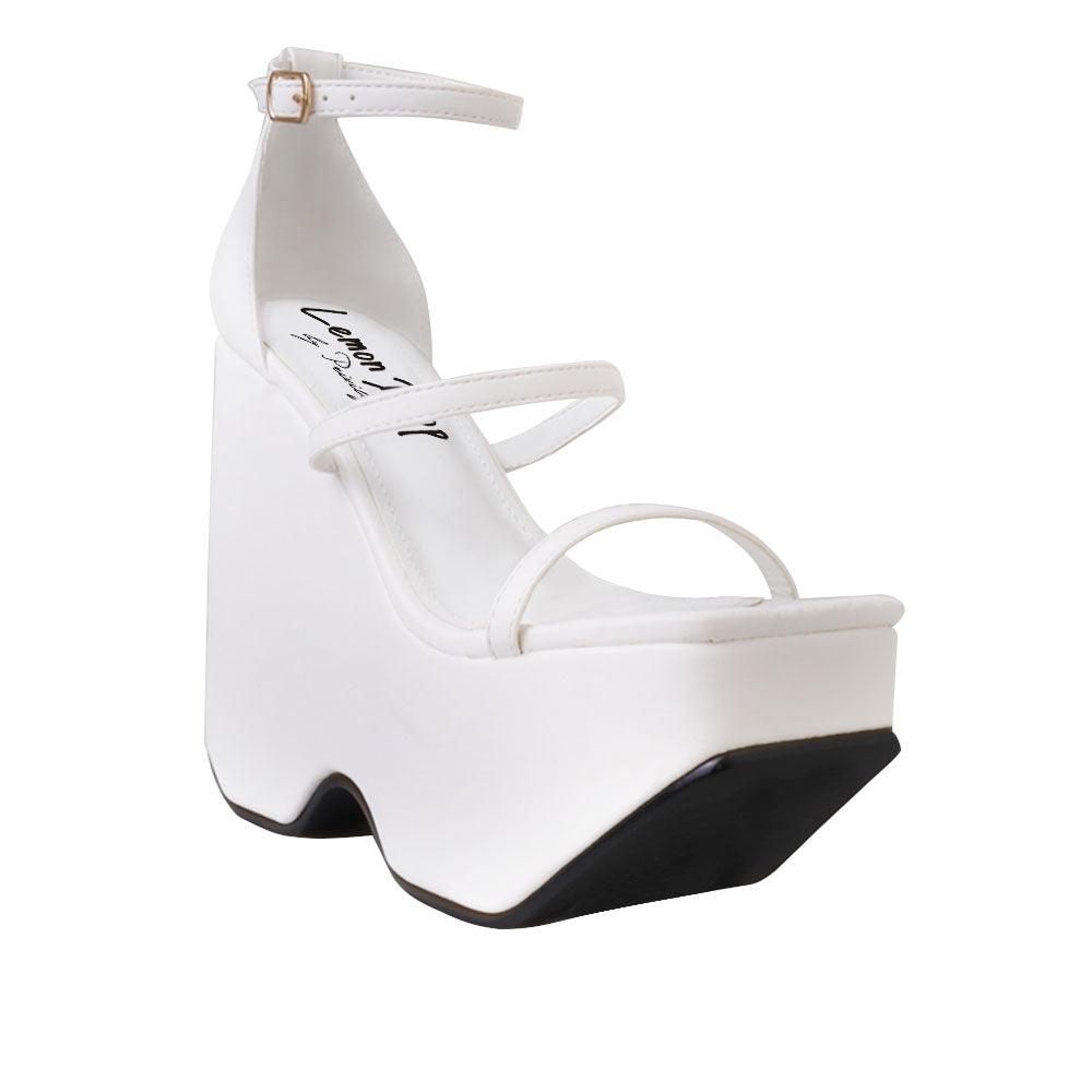 Open toe women wedge shoes in white-corner view