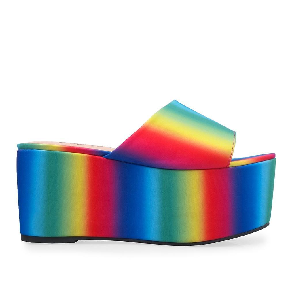 Vegan patent leather platform women slip ons in rainbow colours