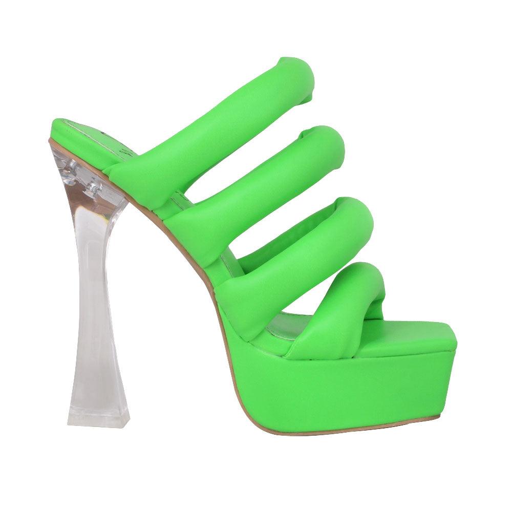 Slip-on green colored platform with translucent heels