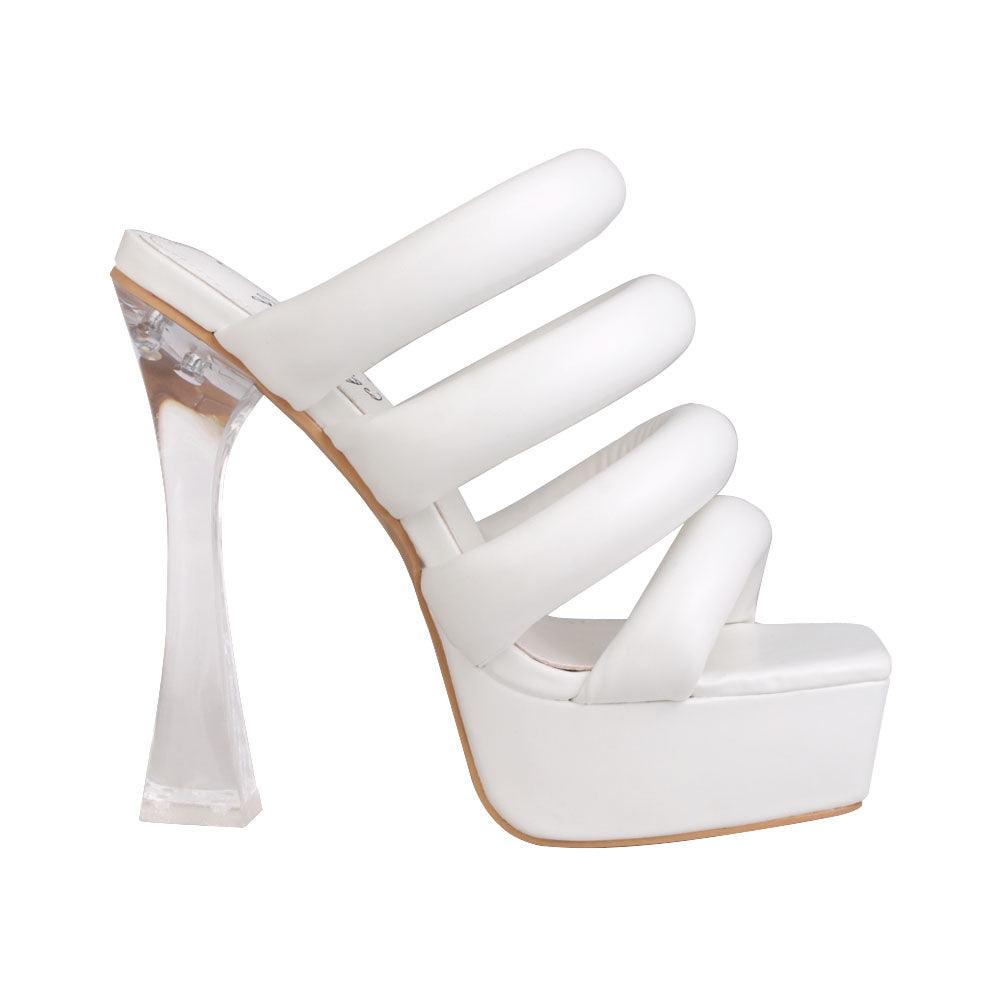 White platform with translucent heels and slip-on style