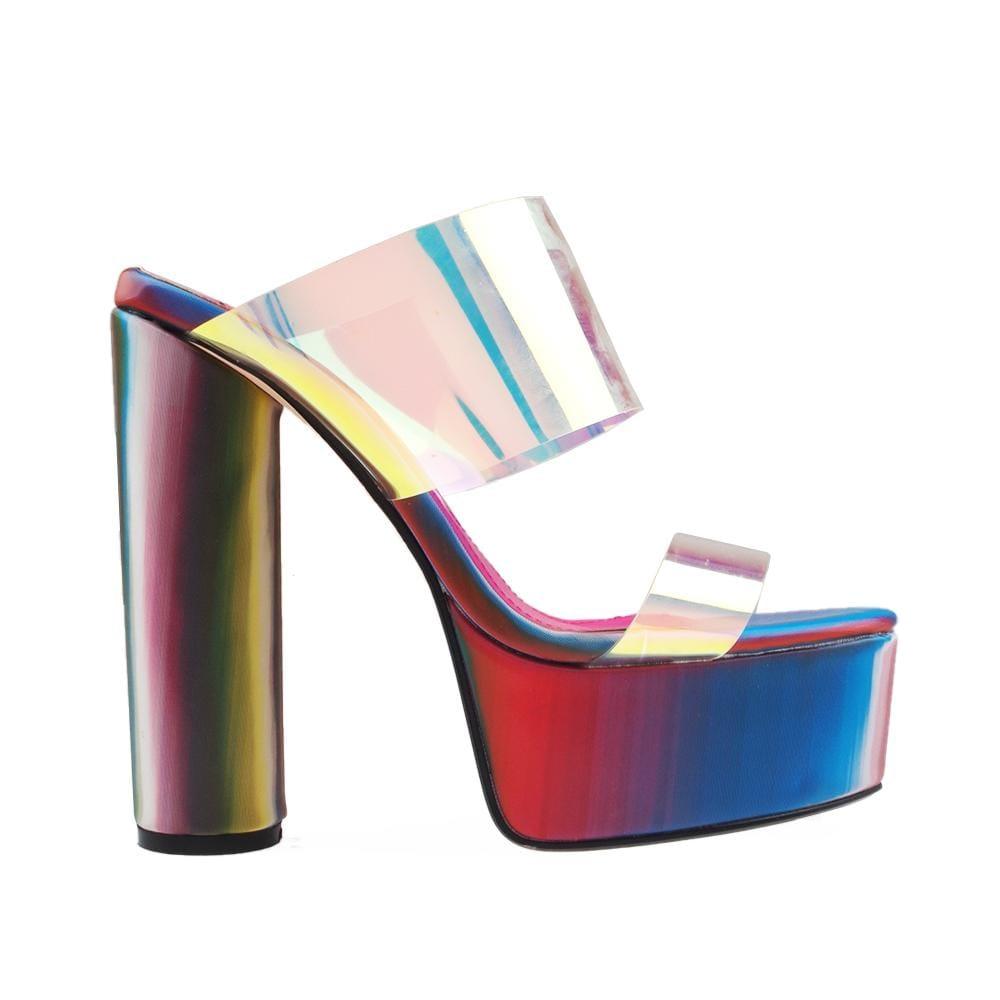 Multi-colored platform heels with slip-on design